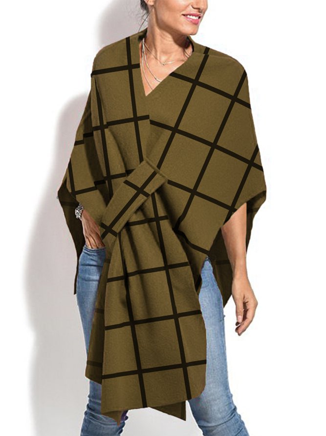 Autre Manteau Hiver Simple Plaid Polyester Col croisé Quotidien Ample Régulier H-ligne pour Femmes