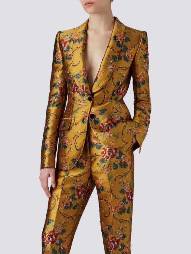 Blazer Femmes Floral Automne Urbain Polyester Naturel Quotidien Régulier x-ligne Régulier