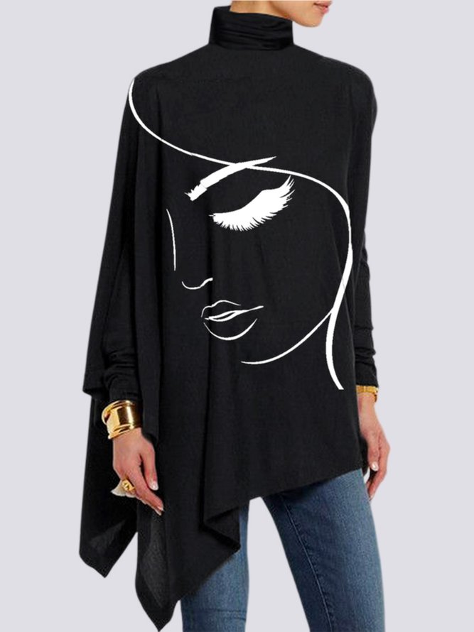 Tops Abstrait Simple Automne Quotidien Ample Jersey 1 * Top Mi-long Régulier pour Femmes