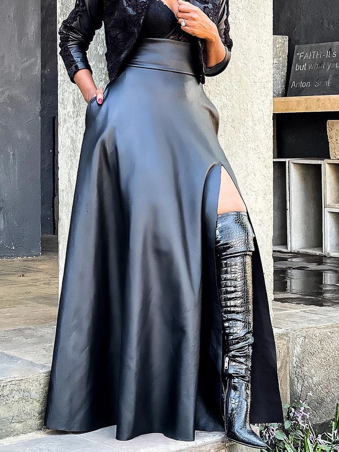 Jupe Femmes Plain Hiver Urbain Taille Haute Aucune élasticité Quotidien Ample Long Régulier