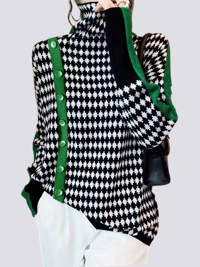 Pull Femmes Bloc de Couleur Hiver Urbain à Haute Élasticité Quotidien Ample Manches Longues Régulier Régulier