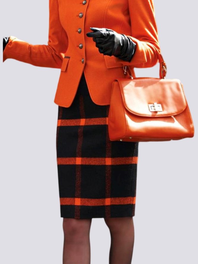 Jupe Femmes Hiver Plaid Urbain Taille Haute Poids lourd Aucune élasticité Quotidien Coupe Régulière Jupe