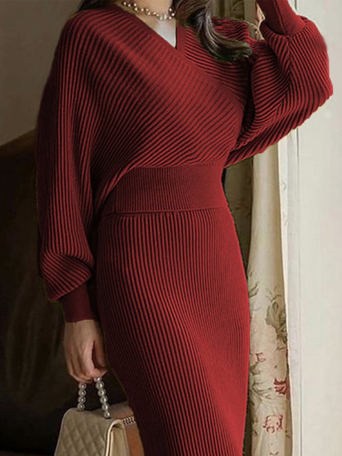 Pull Plain Automne Urbain Col V Micro-élasticité Coupe Régulière Faire la navette Manches Longues Régulier pour Femmes