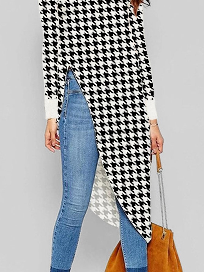Tops Femmes Pied-de-poule Printemps Urbain Quotidien Jersey 1 * Top Col Rond x-ligne Élasticité moyenne