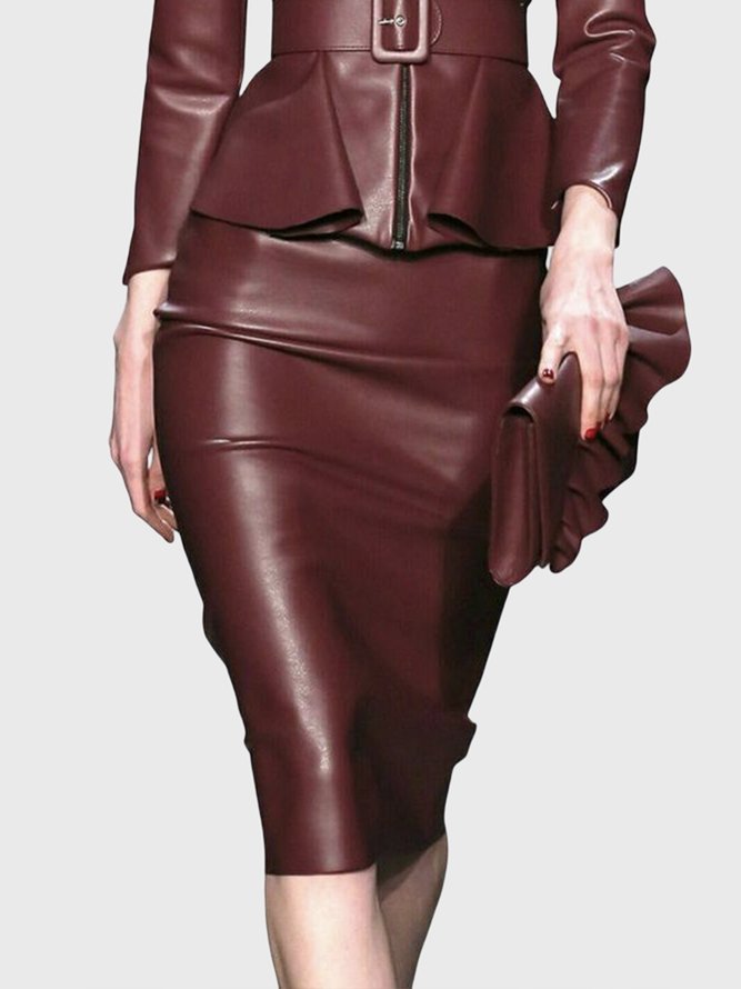 Jupe Plain Automne Urbain PU Zip Jupe Fente H-ligne Régulier pour Femmes