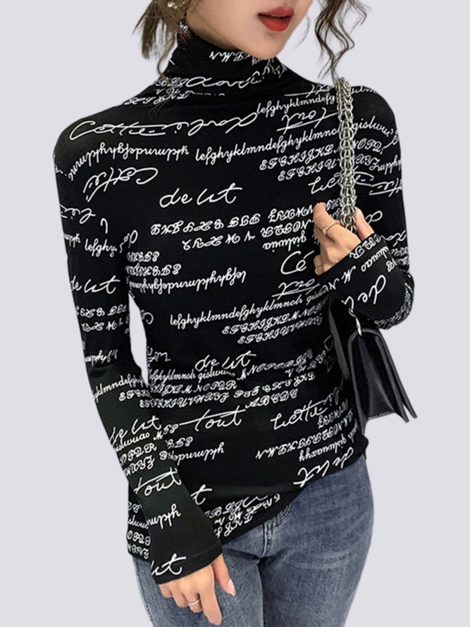 T-Chemise Femmes Lettres de texte Automne Urbain Polyester à Haute Élasticité Quotidien Coupe Régulière Manches Longues Régulier