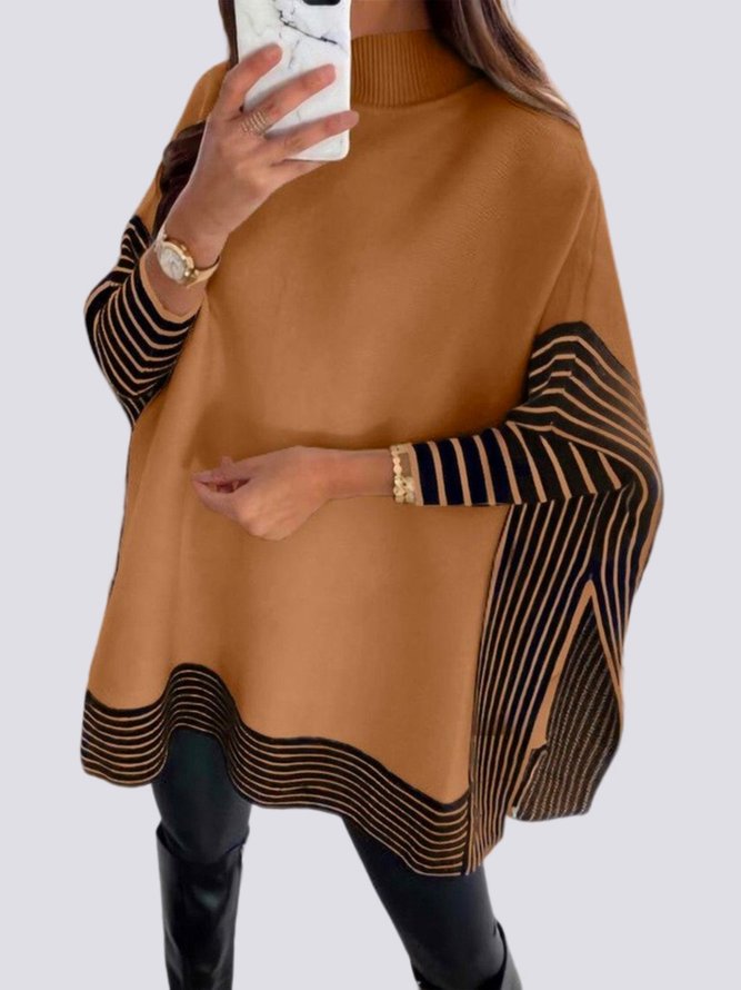 Pull Femmes Rayé Simple Automne Acrylique Quotidien Ample Pull-over Col Roulé Élasticité moyenne