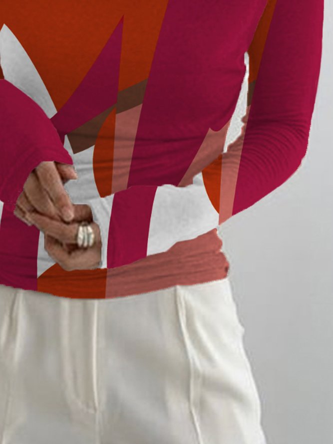 T-Chemise Femmes Bloc de Couleur Printemps Urbain Quotidien Serré Jersey Régulier T-ligne Régulier