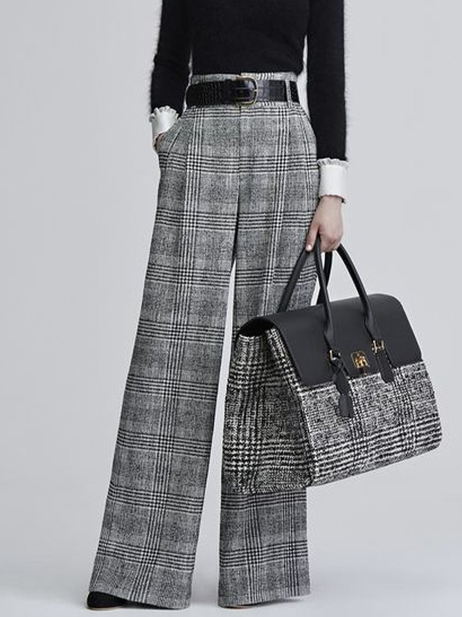 Mode Pantalons Hiver Plaid Urbain Polyester Aucune élasticité Quotidien Coupe Régulière H-ligne Régulier pour Femmes