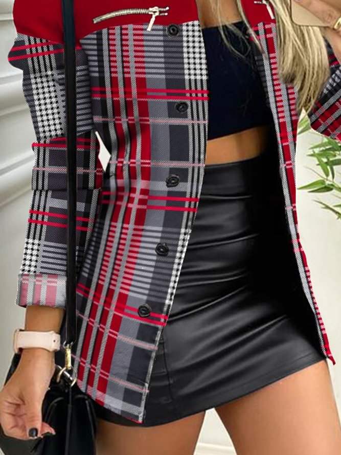 Blouson Hiver Plaid Urbain Polyester Naturel Quotidien Manches Longues T-ligne Col de Chemise pour Femmes