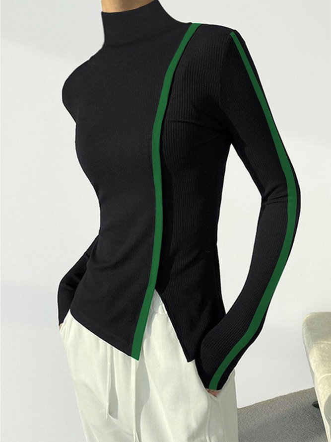 T-Chemise Femmes Bloc de Couleur Hiver Élégant Quotidien Manches Longues Régulier H-ligne Régulier Élasticité moyenne
