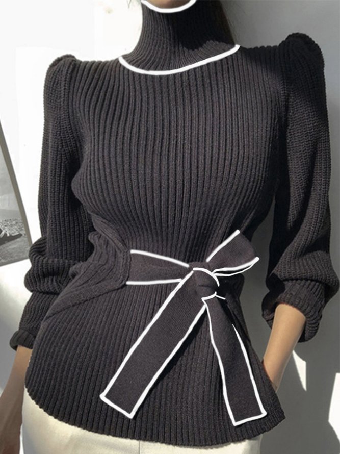 Pull Femmes Bloc de Couleur Hiver Élégant Poids lourd Quotidien Serré Col Roulé Régulier Élasticité moyenne
