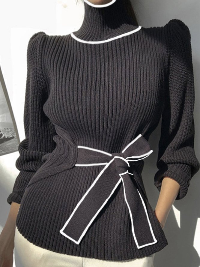 Pull Femmes Bloc de Couleur Hiver Élégant Poids lourd Quotidien Serré Col Roulé Régulier Élasticité moyenne