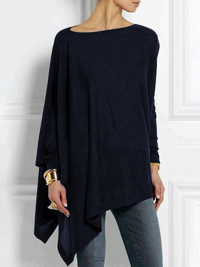 Tops Femmes Plain Simple Printemps Micro-Élasticité Quotidien Ample Manches Longues Régulier H-ligne