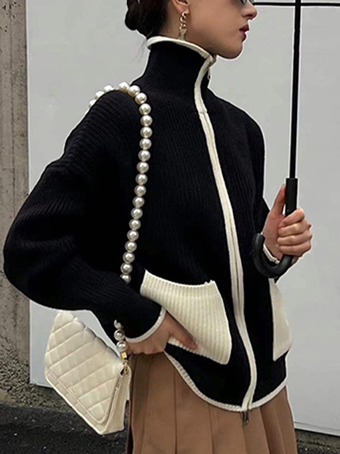 Pull Manteau Plain Hiver Simple Acrylique Naturel Micro-Élasticité Quotidien Manches Longues Col Roulé pour Femmes