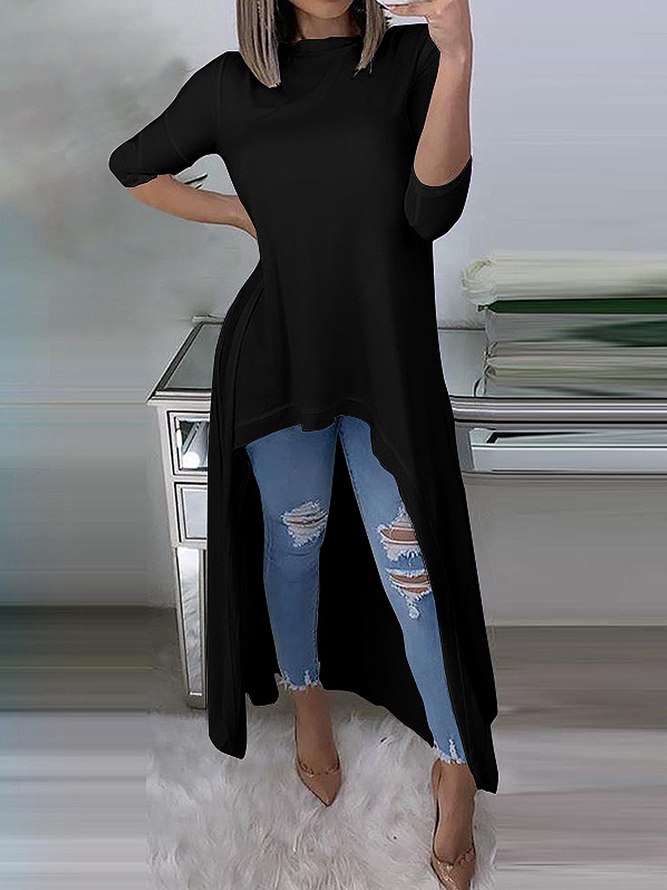 Tops Femmes Plain Printemps Urbain à Haute Élasticité Quotidien Ample Manches Longues Long Régulier