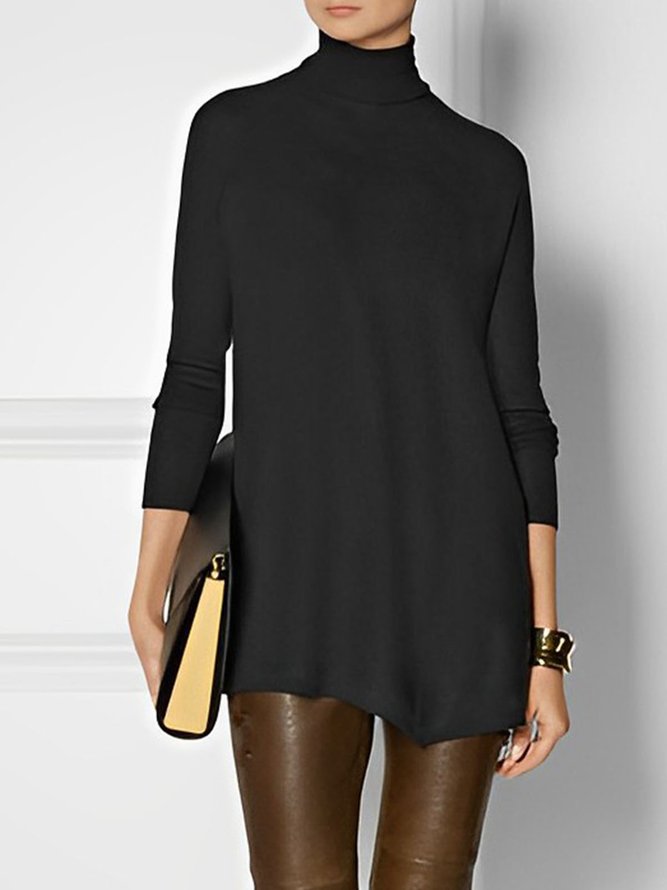 Tops Femmes Plain Hiver Simple Polyester Ample Manches Longues Col Roulé Régulier H-ligne