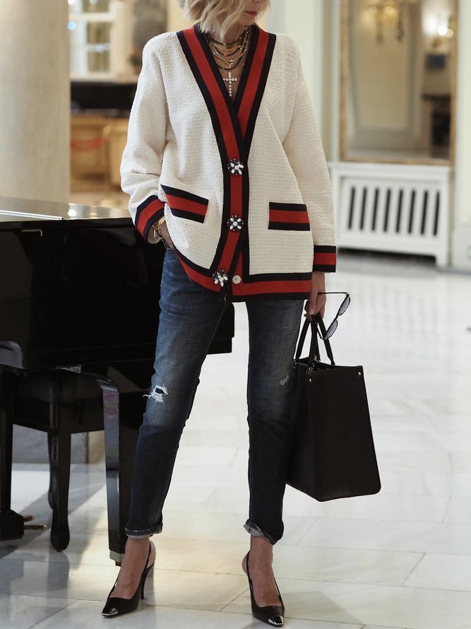 Autre Manteau Rayé Hiver Urbain Polyester Naturel Poids lourd Quotidien Manches Longues Mi-longue-Long pour Femmes