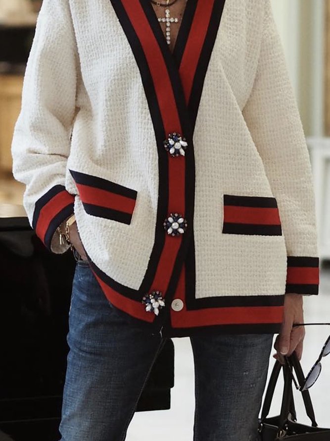 Autre Manteau Rayé Hiver Urbain Polyester Naturel Poids lourd Quotidien Manches Longues Mi-longue-Long pour Femmes