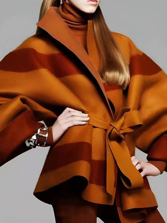 Pardessus Femmes Rayé Hiver Élégant Polyester Naturel Poids lourd Aucune élasticité Quotidien Manches 3/4