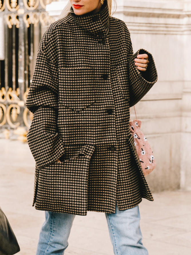 Pardessus Hiver Plaid Urbain Naturel Aucune élasticité Coupe Régulière Manches Longues Régulier Régulier pour Femmes