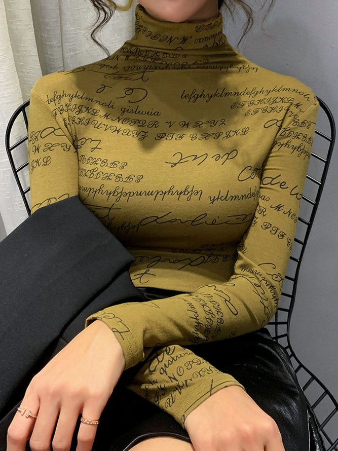 T-Chemise Décontracté Lettres de texte Printemps Polyester à Haute Élasticité Coupe Régulière Manches Longues Régulier Régulier pour Femmes