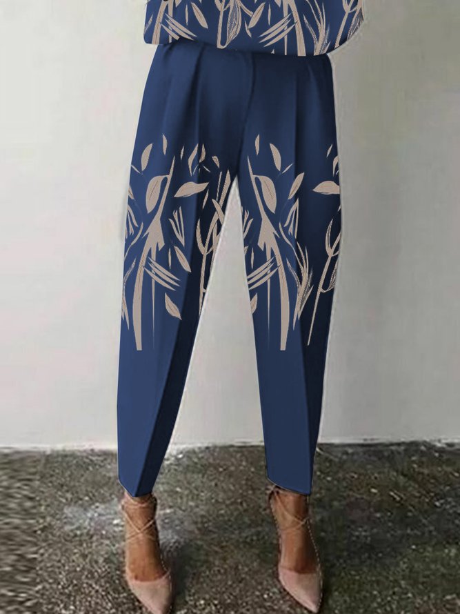 Ensembles de Deux Pièces Femmes Simple Printemps Plantes Quotidien Ample Taille Moyenne Manches Longues Col Rond Top Avec Pantalons