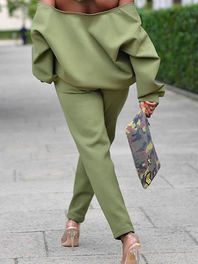 Décontracté Pantalons Femmes Plain Printemps Urbain Taille Haute Coupe Régulière Bande Élastique Pantalon à la cheville T-ligne Régulier