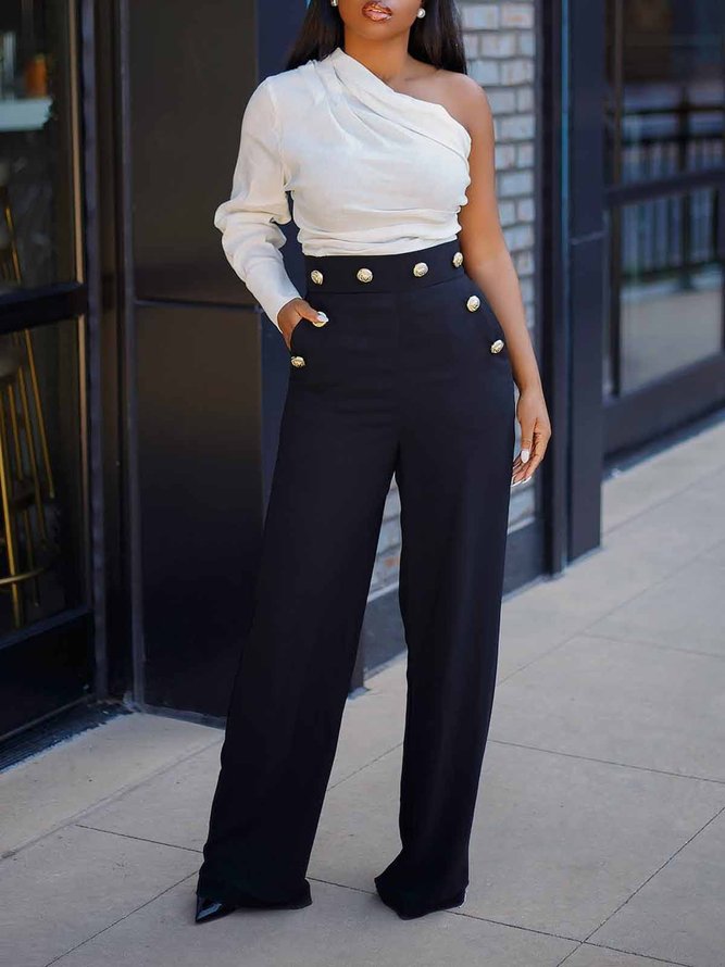 Mode Pantalons Femmes Plain Printemps Urbain Zip Aucune élasticité Quotidien Pantalon droit Long Régulier