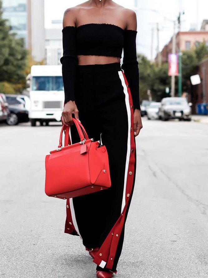Mode Pantalons Bloc de Couleur Printemps Urbain Zip Aucune élasticité Coupe Régulière Long H-ligne Régulier pour Femmes
