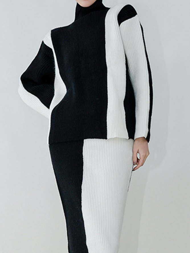 Pull Bloc de Couleur Hiver Urbain Acrylique Poids lourd Quotidien Ample Manches Longues Élasticité moyenne pour Femmes