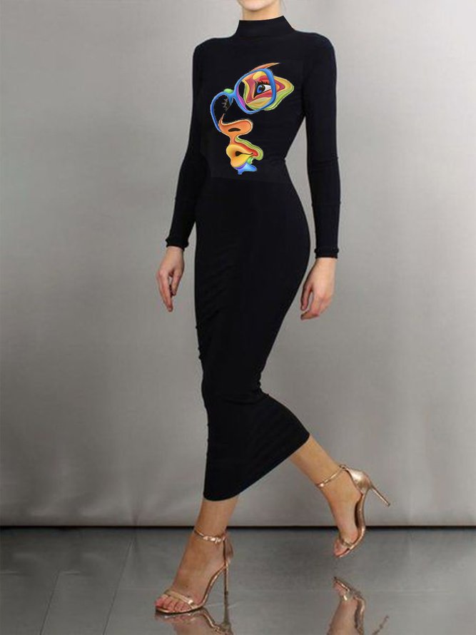 Robes Femmes Abstrait Printemps Urbain Polyester Naturel à Haute Élasticité Manches Longues T-Robe Chemise H-ligne