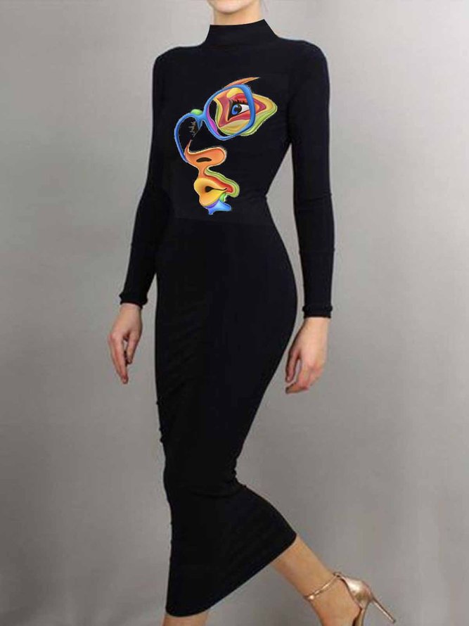 Robes Femmes Abstrait Printemps Urbain Polyester Naturel à Haute Élasticité Manches Longues T-Robe Chemise H-ligne