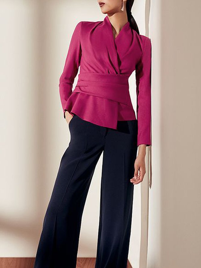 Tops Plain Hiver Élégant Col croisé Coupe Régulière Manches Longues Régulier Régulier Élasticité moyenne pour Femmes