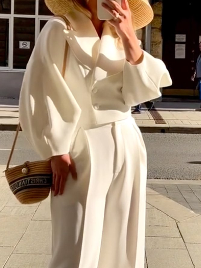 Blouson Femmes Plain Printemps Urbain Naturel Manches Longues à Col Revers Écourté O-ligne Régulier