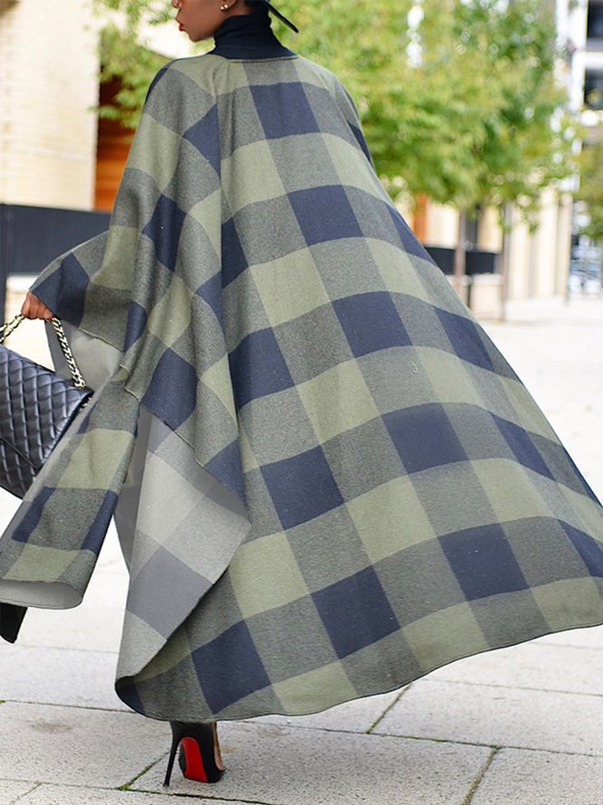 Pardessus Hiver Plaid Urbain Naturel Aucune élasticité Quotidien Long H-ligne Régulier pour Femmes