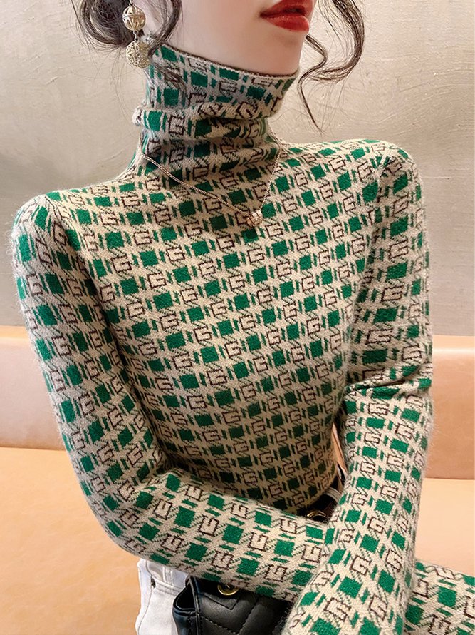 Pull Géométrique Hiver Élégant Acrylique à Haute Élasticité Quotidien Coupe Régulière Pull-over H-ligne pour Femmes
