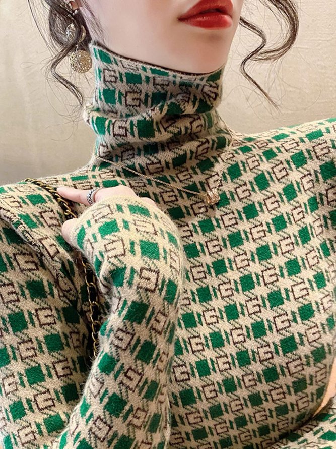 Pull Géométrique Hiver Élégant Acrylique à Haute Élasticité Quotidien Coupe Régulière Pull-over H-ligne pour Femmes