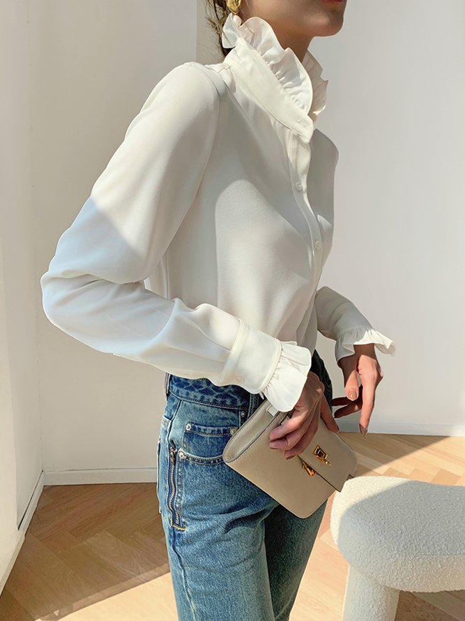 Blouse Plain Printemps Élégant Polyester Aucune élasticité Quotidien Ample Régulier Régulier pour Femmes