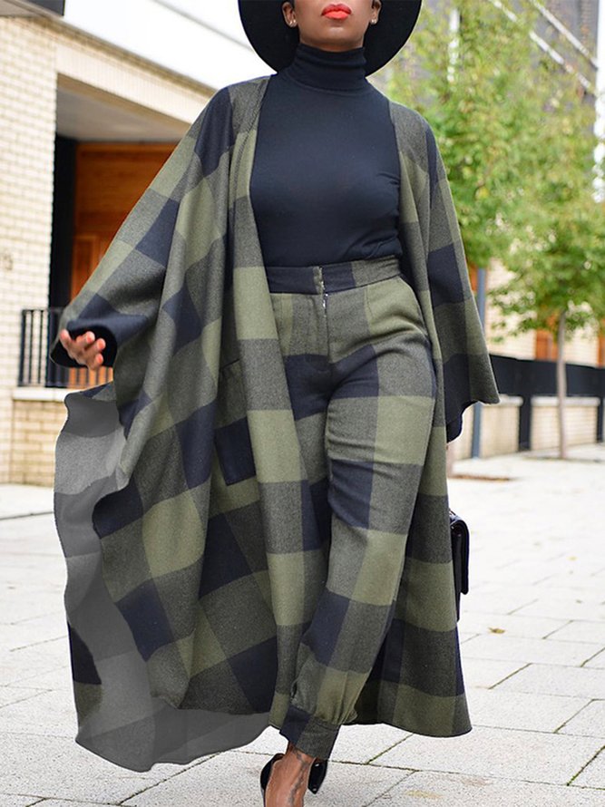 Pardessus Hiver Plaid Urbain Naturel Aucune élasticité Quotidien Long H-ligne Régulier pour Femmes