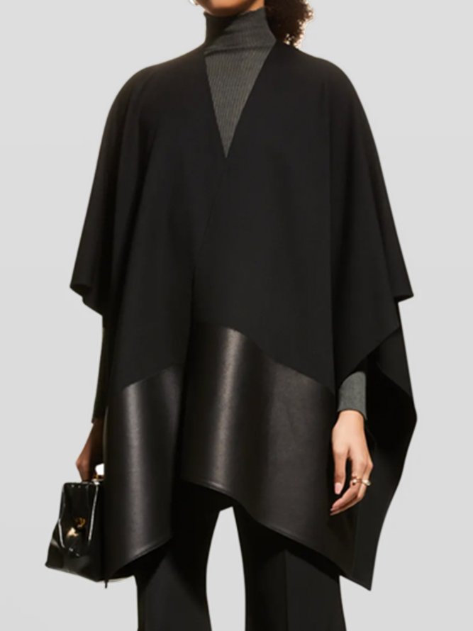 Pardessus Femmes Plain Hiver Urbain PU Ample Manches Longues Col Rond Régulier Régulier