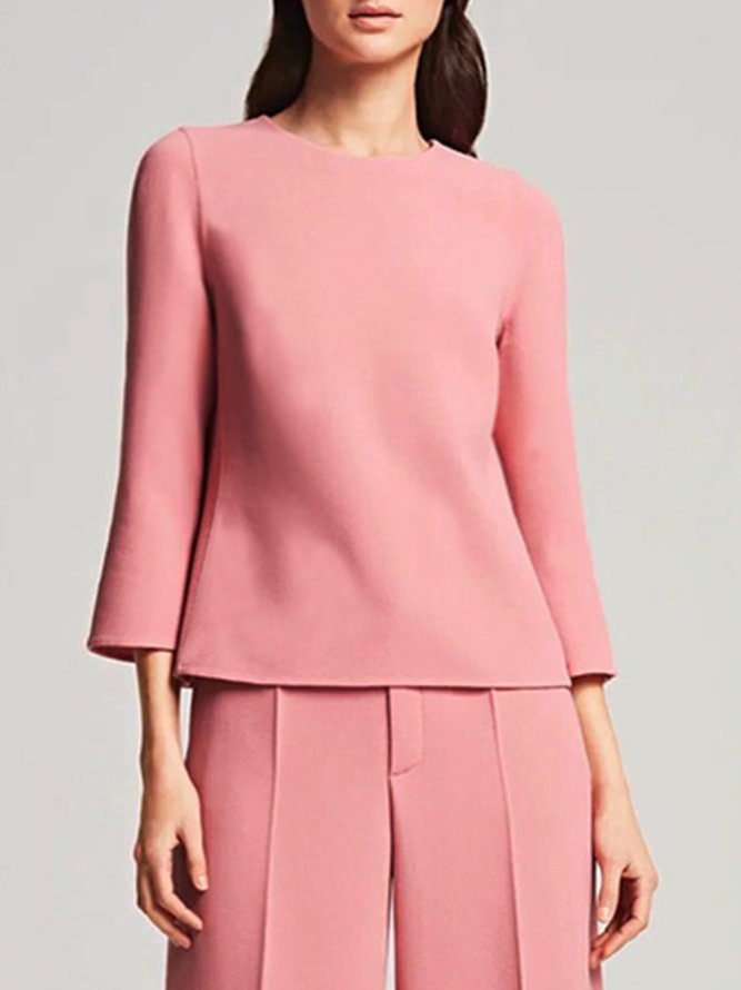 Tops Femmes Plain Simple Automne Polyester Micro-élasticité Quotidien Ample Manches Longues Régulier