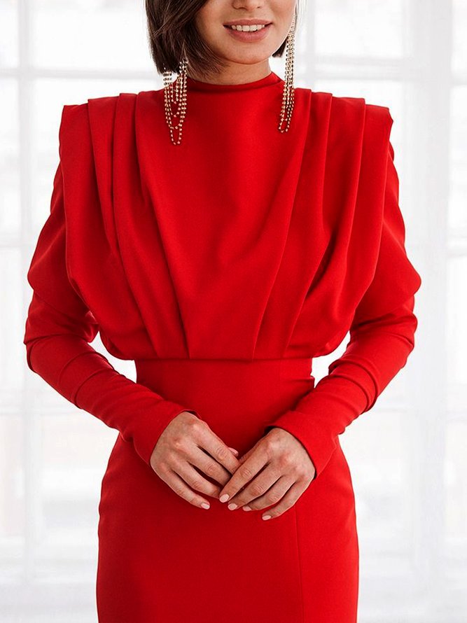 Mariage Robe & Fête Robe Plain Printemps Élégant Polyester Long Taille Moyenne Manches Longues x-ligne Régulier pour Femmes