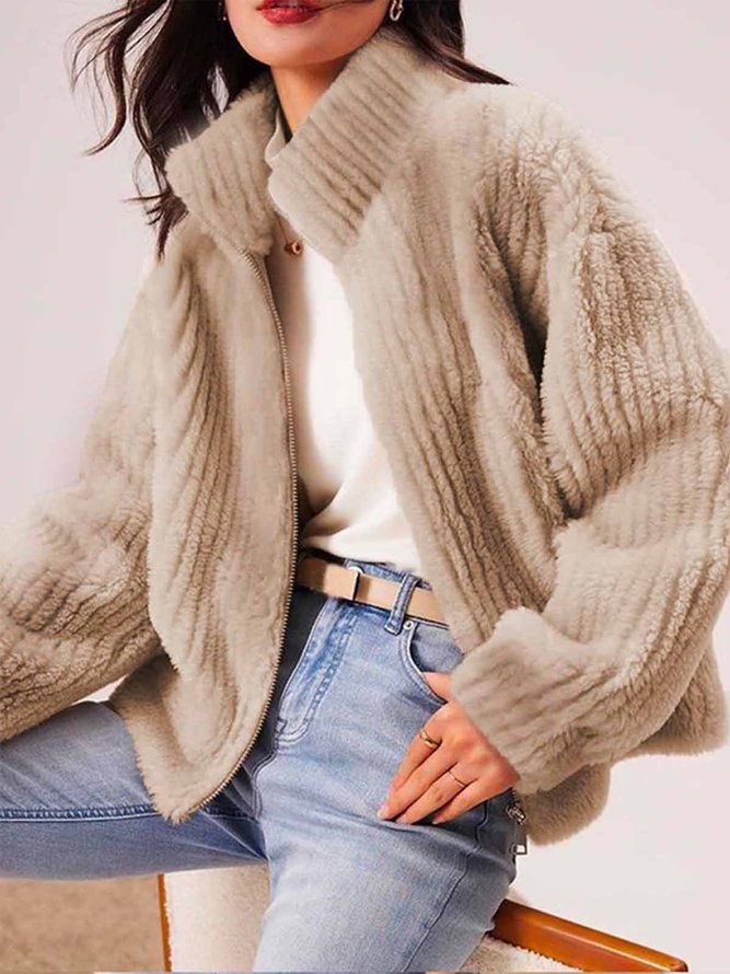 Caniche Blouson Femmes Plain Hiver Urbain Col Montant Naturel Micro-Élasticité Ample Faire la navette Manches Longues