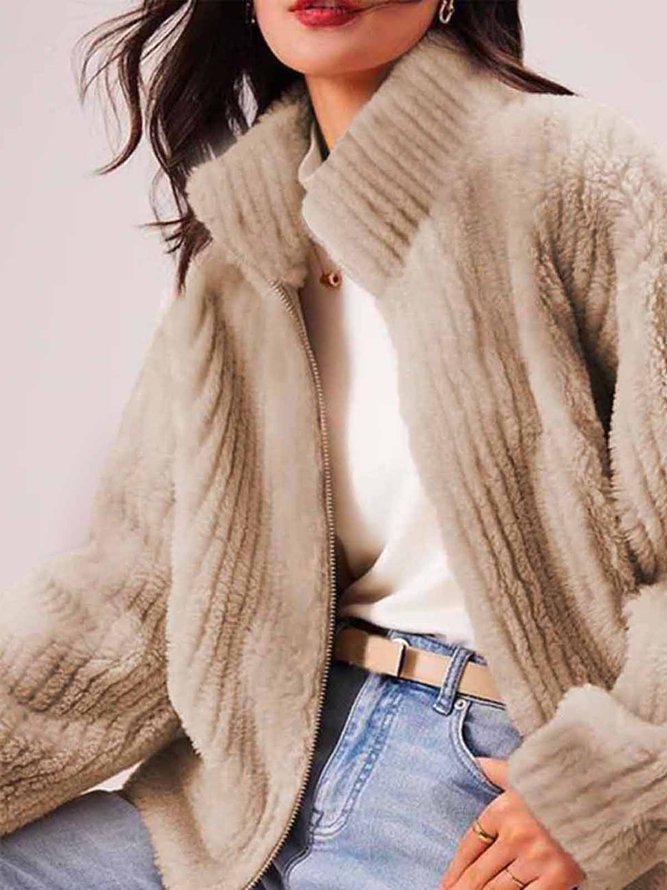 Caniche Blouson Femmes Plain Hiver Urbain Col Montant Naturel Micro-Élasticité Ample Faire la navette Manches Longues