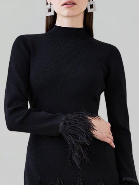 Mariage Robe & Fête Robe Plain Printemps Élégant Fête Coupe Régulière Mi-longue Manches Longues S-ligne Demi col roulé pour Femmes