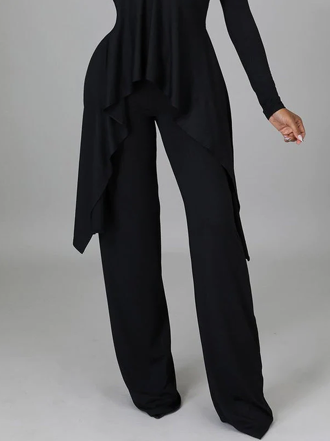 Mode Pantalons Plain Printemps Urbain Polyester Naturel à Haute Élasticité Coupe Régulière Long Régulier pour Femmes