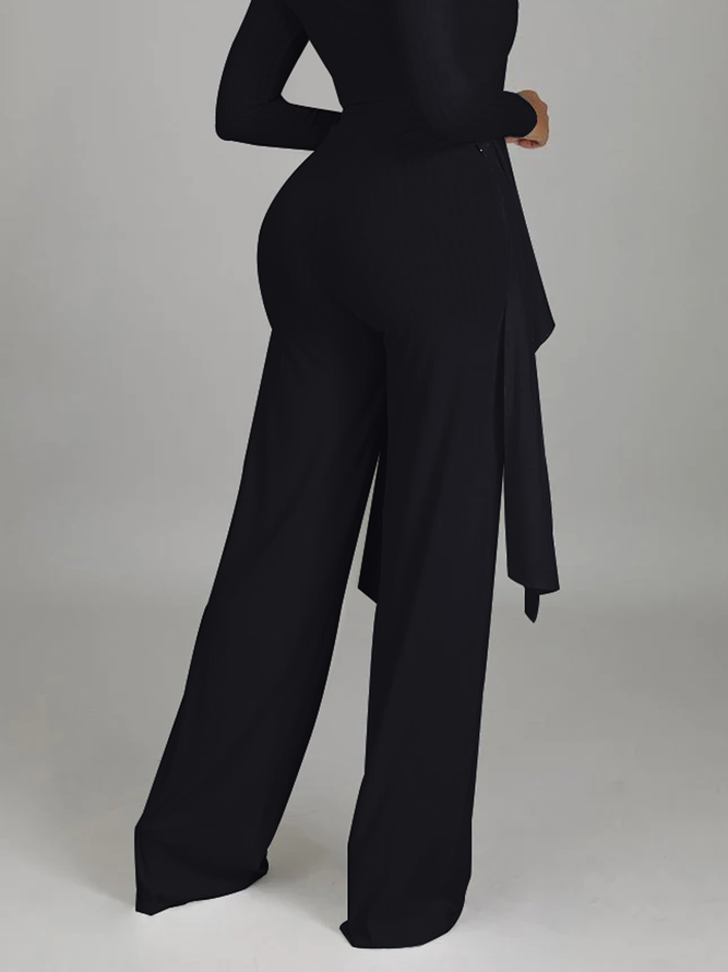 Mode Pantalons Plain Printemps Urbain Polyester Naturel à Haute Élasticité Coupe Régulière Long Régulier pour Femmes