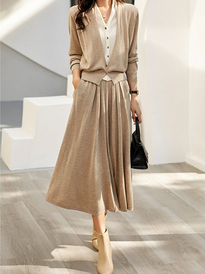 Pull Manteau Femmes Plain Printemps Élégant Col V Naturel Coupe Régulière Mi-longue-Long H-ligne Régulier
