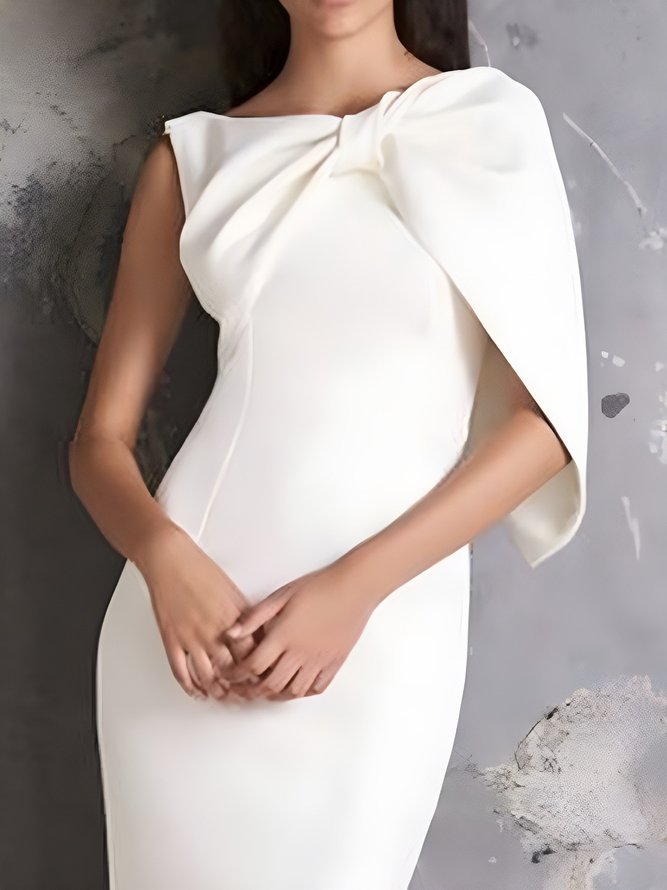Mariage Robe & Fête Robe Femmes Plain Printemps Élégant Naturel Aucune élasticité Long Demi Manche S-ligne Jupe hanche
